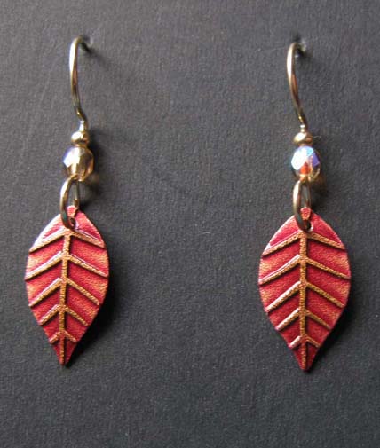 Leaf with rust red earrings